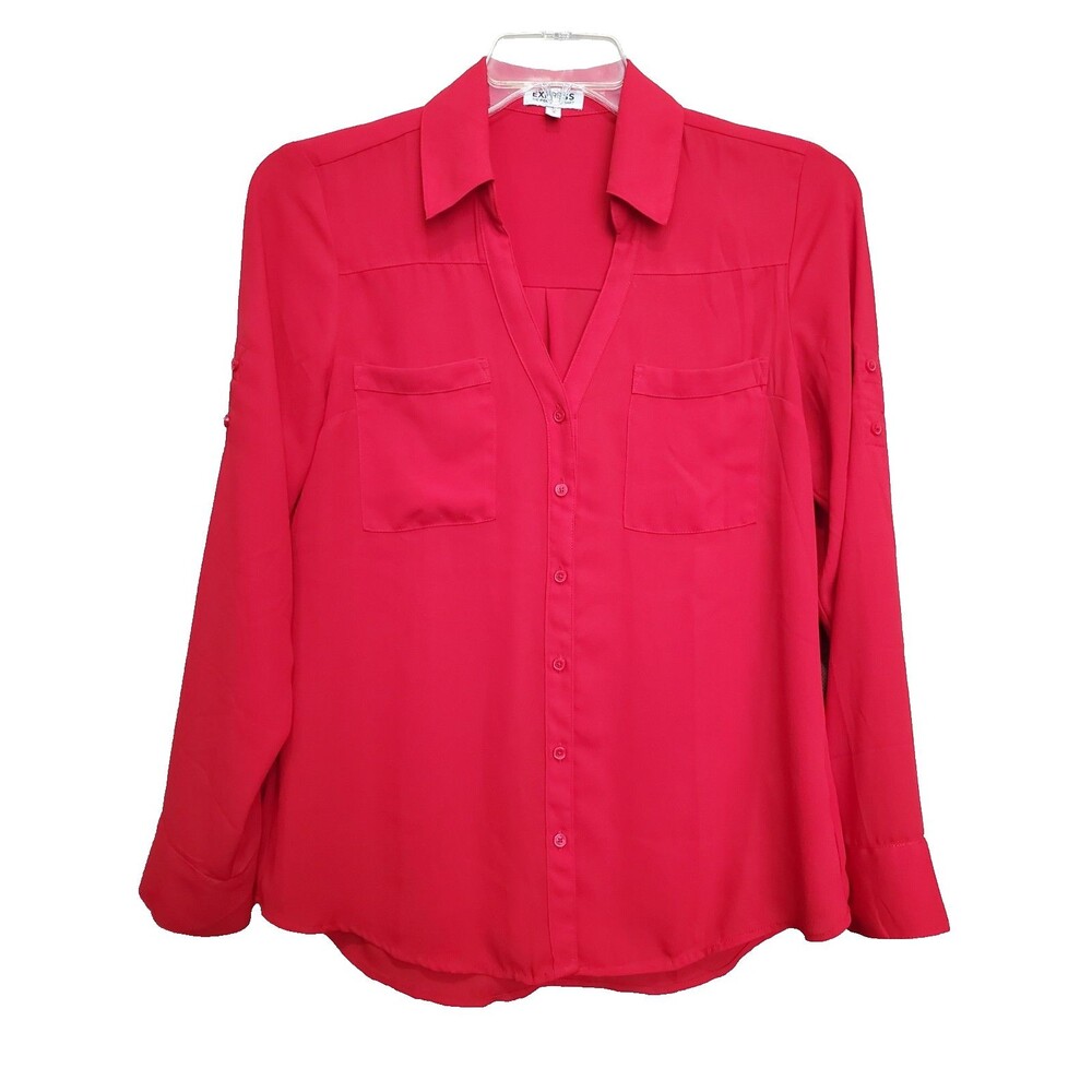 Express The Portofino Shirt Red Roll-Tab Button-Up Size Medium